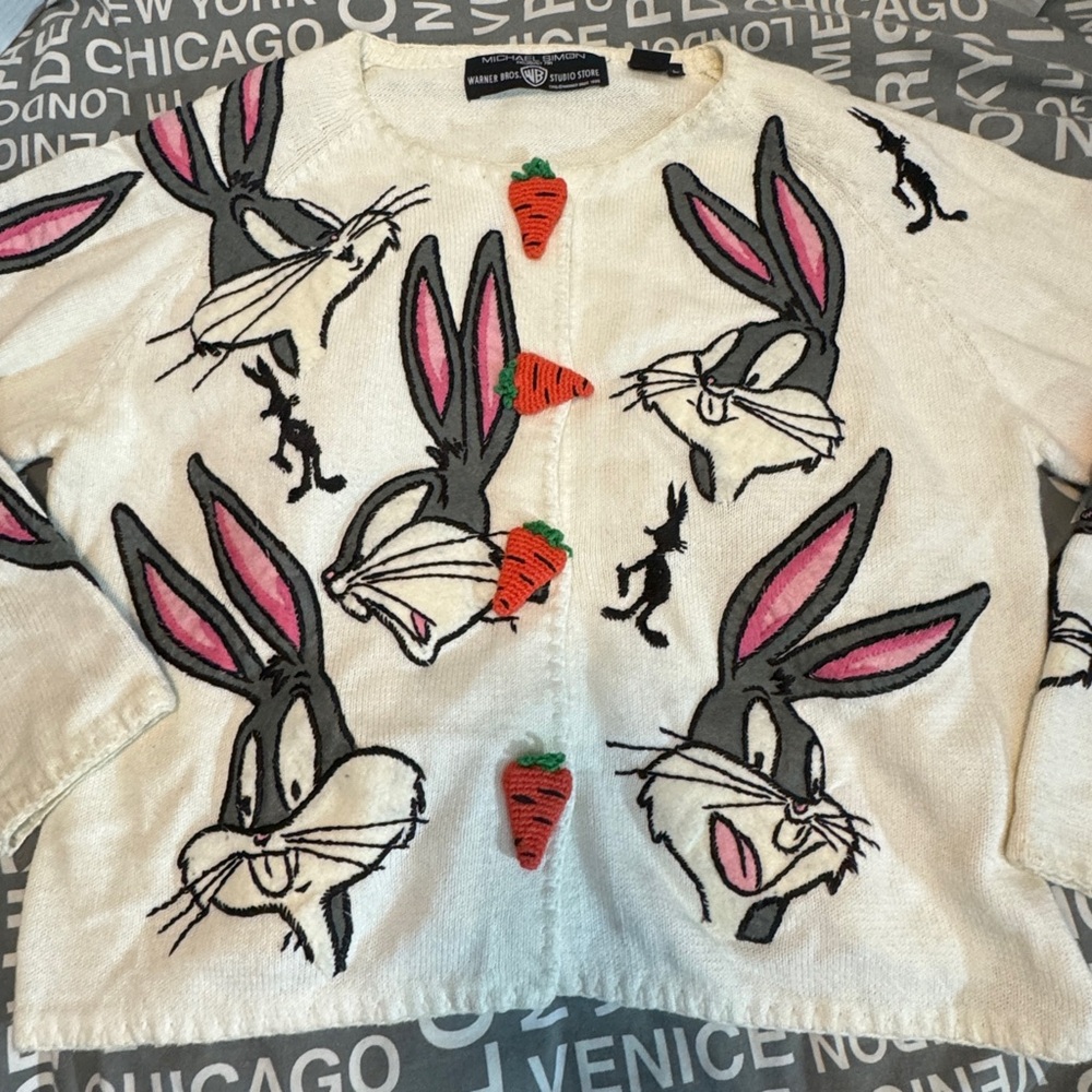 Vintage Michael Simon Warner Bros. Looney Tunes Bugs Bunny sweater.